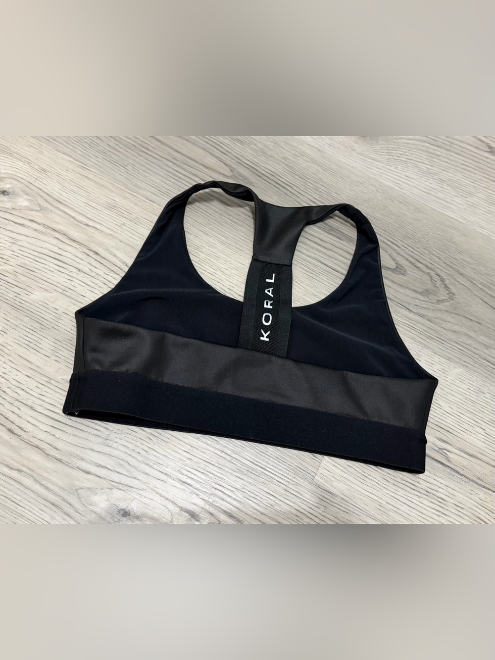 NEW KORAL Emblem Versatility Black Sports Bra Shimmer Leather Racerback Size S